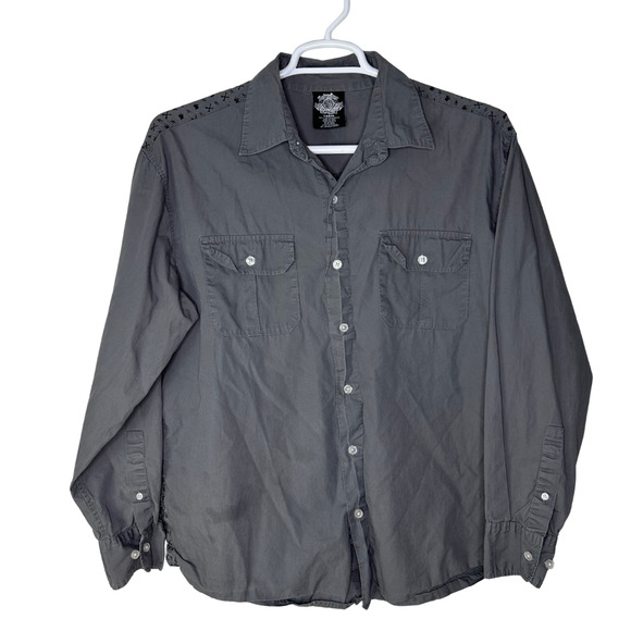 Vintage Lowrider Shirt Mens Large Gray Button Up Y2K Streetwear Hip Hop - Picture 2 of 5